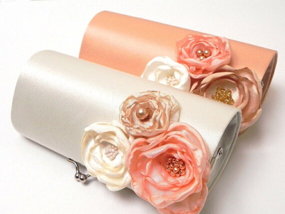 Ivory Bridal Clutch or Ivory Bridesmaid Clutch Set - Kisslock Snap Petite Bouquet Clutch -  Custom Colors - Ivory Pale Pink