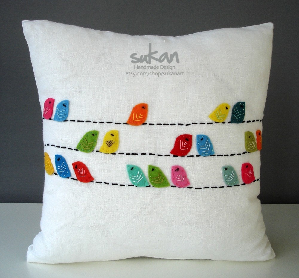 Birds Linen Pillow cover - 14x14