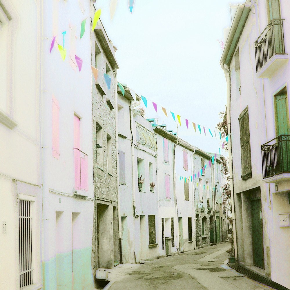 Pastel Avenue Fine Art Photograph Print 5" by 5" Vintage inspired Retro Dreamy French Village Street Photography Unique Wall Art for Home Decor France Travel