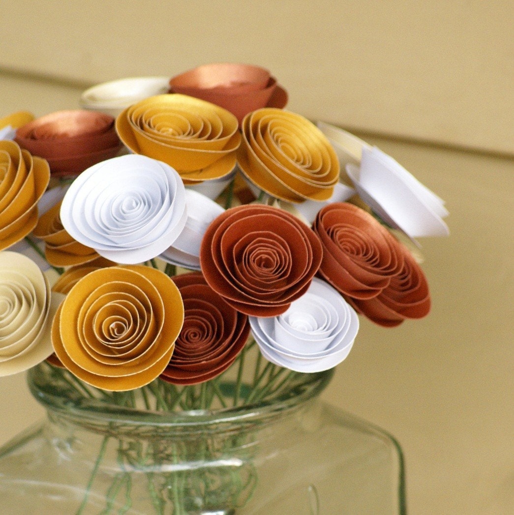 Bouquet of Paper Flowers in Heavy Metals -- Iridescent Bronze, Copper, Gold and White Paper