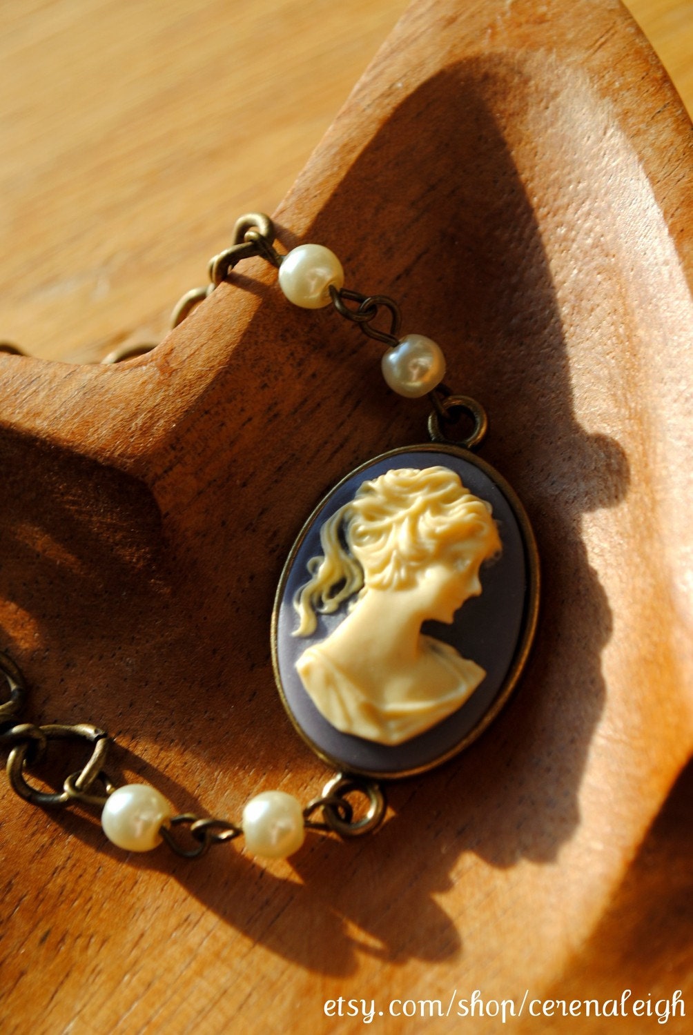 Antique Cameo and Pearl Filigree Brass Bracelet