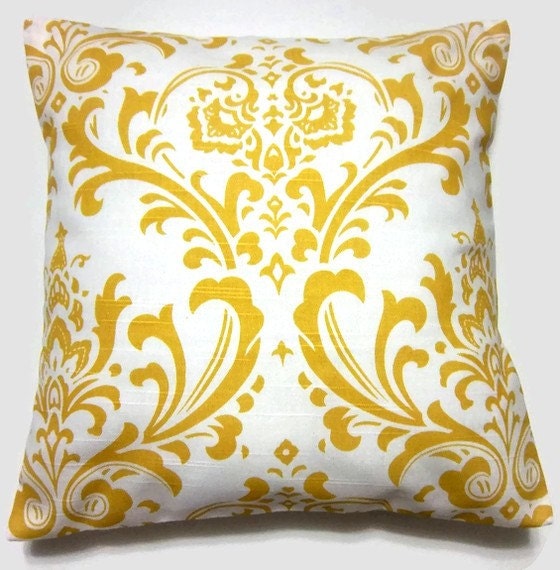 Two Yellow, White, Pillows, Handmade, Decorative 16 inch pair