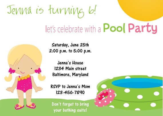 pool party invitations for girls. Printable Pool Party Birthday