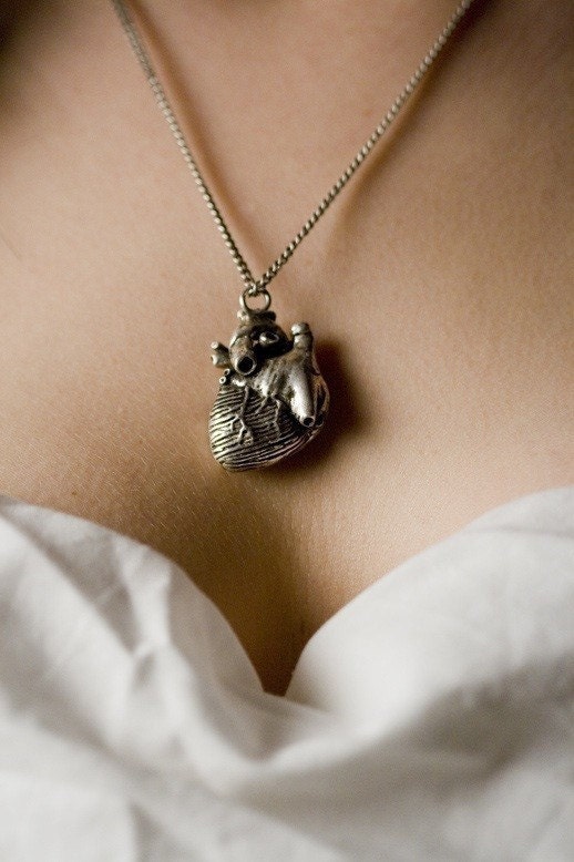 Anatomical Heart Jewelry in Antique Silver on an 36" Chain (Original Design & Made in NYC)