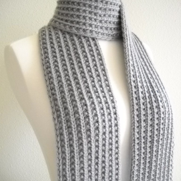 Silver Gray Hand Knit Scarf