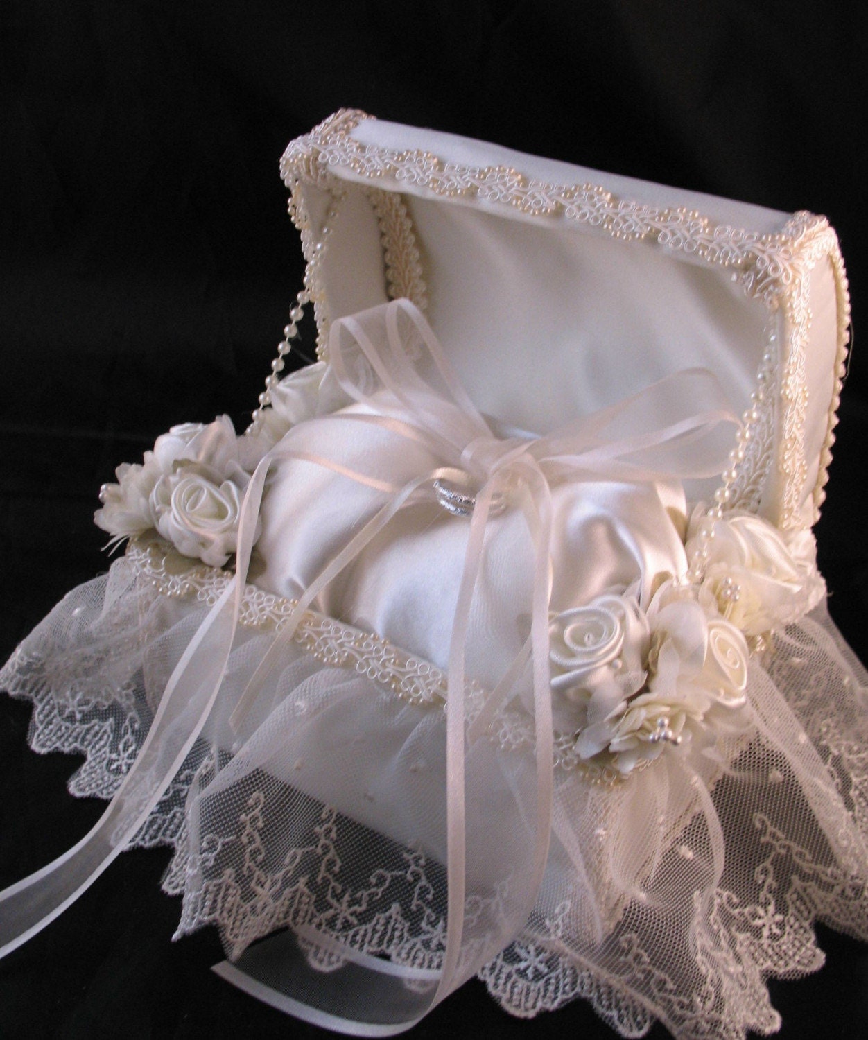 Ivory Satin Ring Bearer Chest with Lace