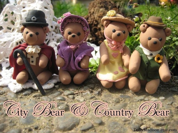 City Bear & Country Bear polymer clay bears set of four