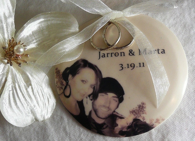 CUSTOM - Ceramic Ring Bearer Disc - VINTAGE Theme with your pictures