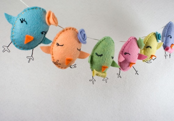 Easter chick hand-embroidered garland bunting