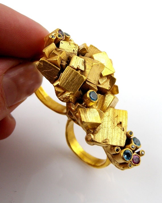 Gold Plated Bronze Mineral MassacreDouble Ring