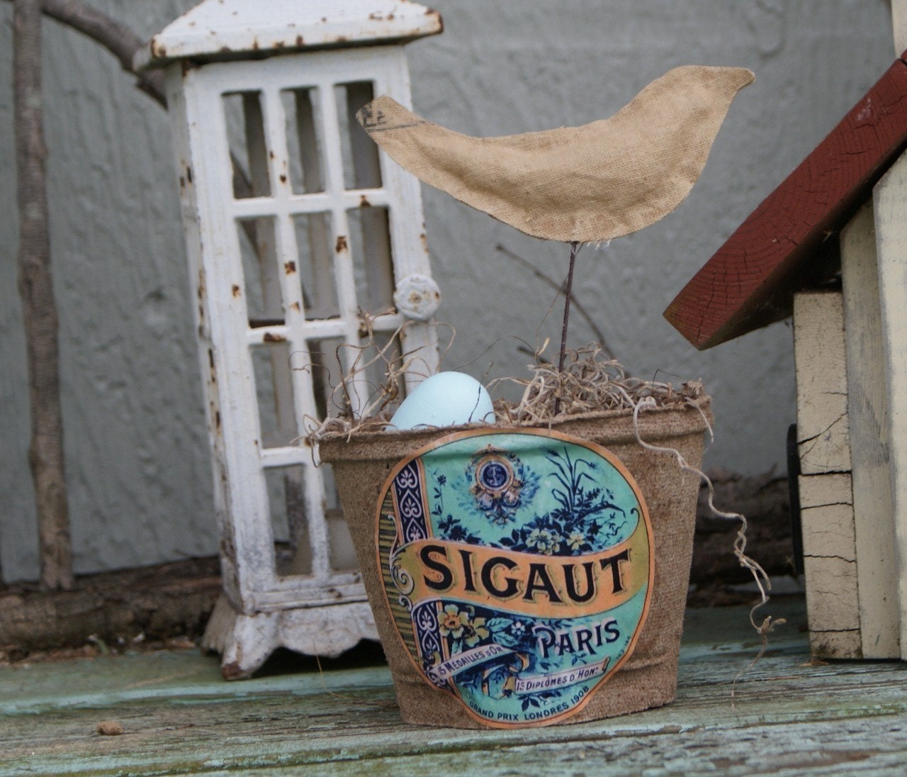 Spring/Summer birds nest peat pot, shabby chic, french market, cottage, rustic, Paris