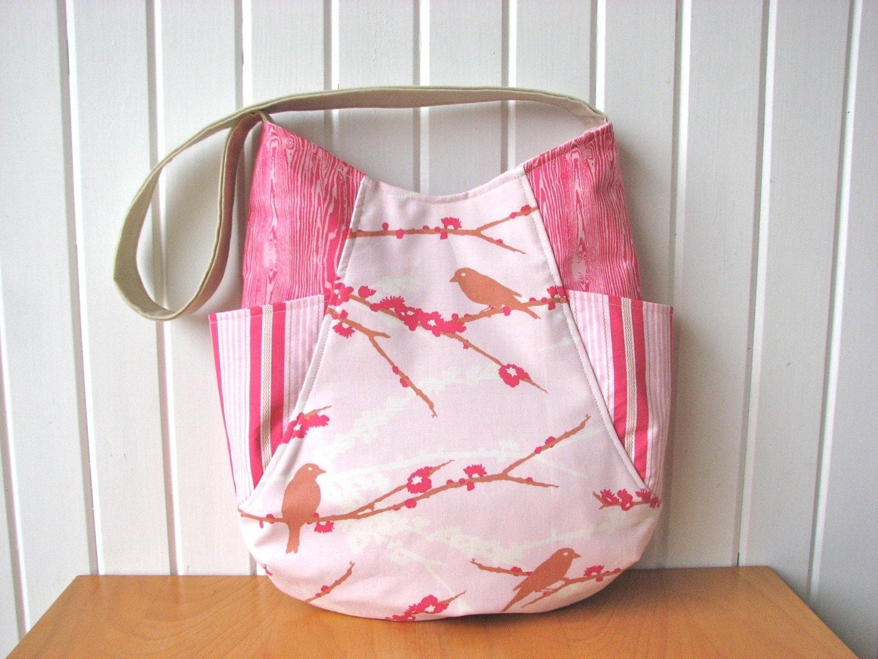 Hobo Tote Bag in Sparrows in Pink - Ready to ship