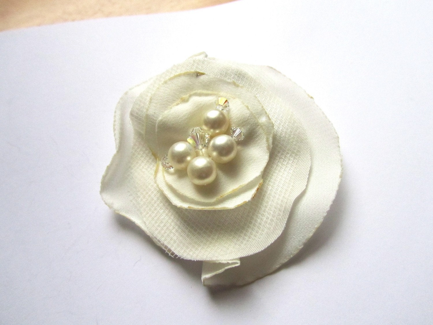Reclaimed Ivory Silk  Bridal Flower Clip