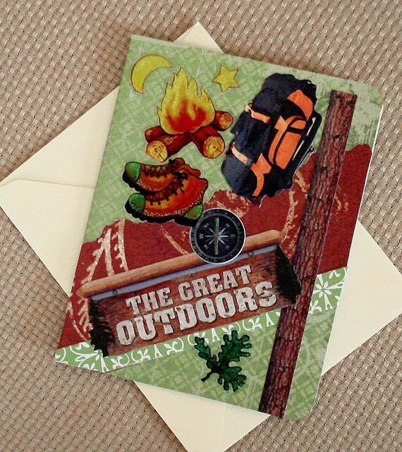 Note Card, HIKING or CAMPING In The Great Outdoors Theme, Handmade