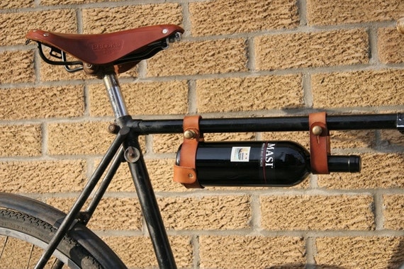 Bicycle Wine Rack, Leather  - 1" frame