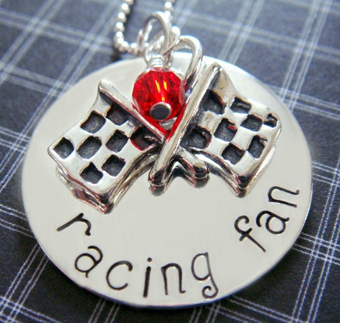 Racing Fan Hand Stamped Necklace