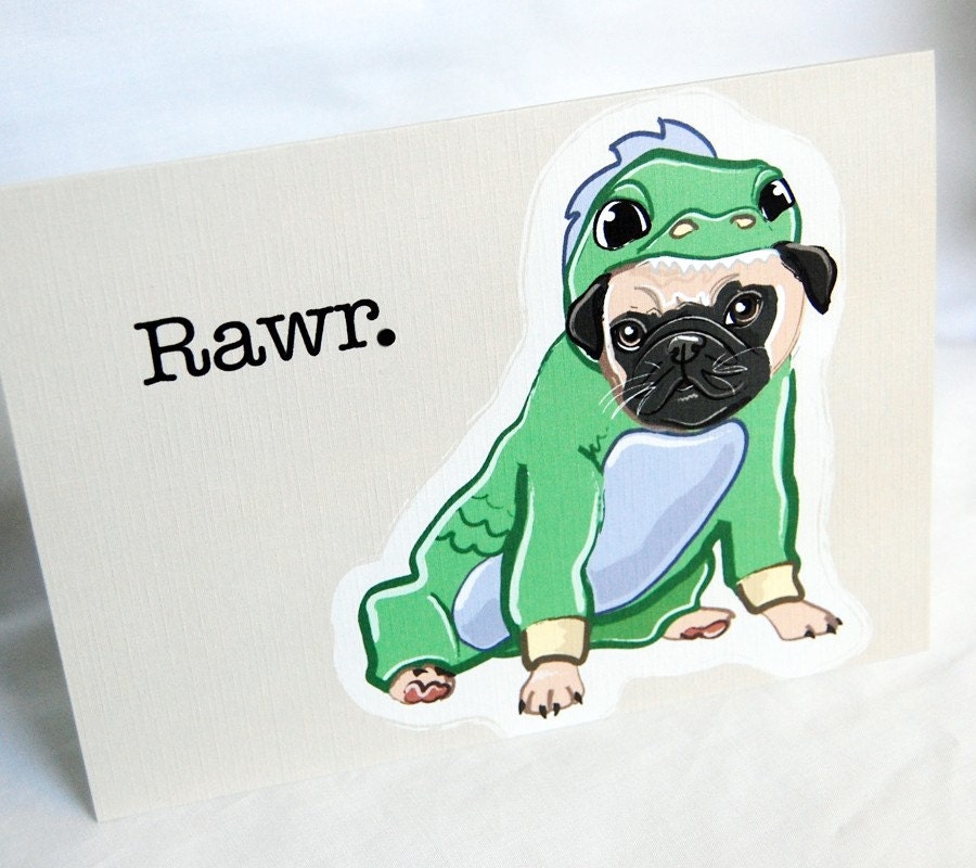Lil Dragon Pug Greeting Card