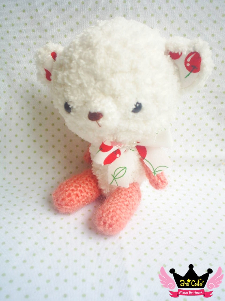Cherry - Cotton Candy Amigurumi bear by Ami Cafe' - READY TO SHIP