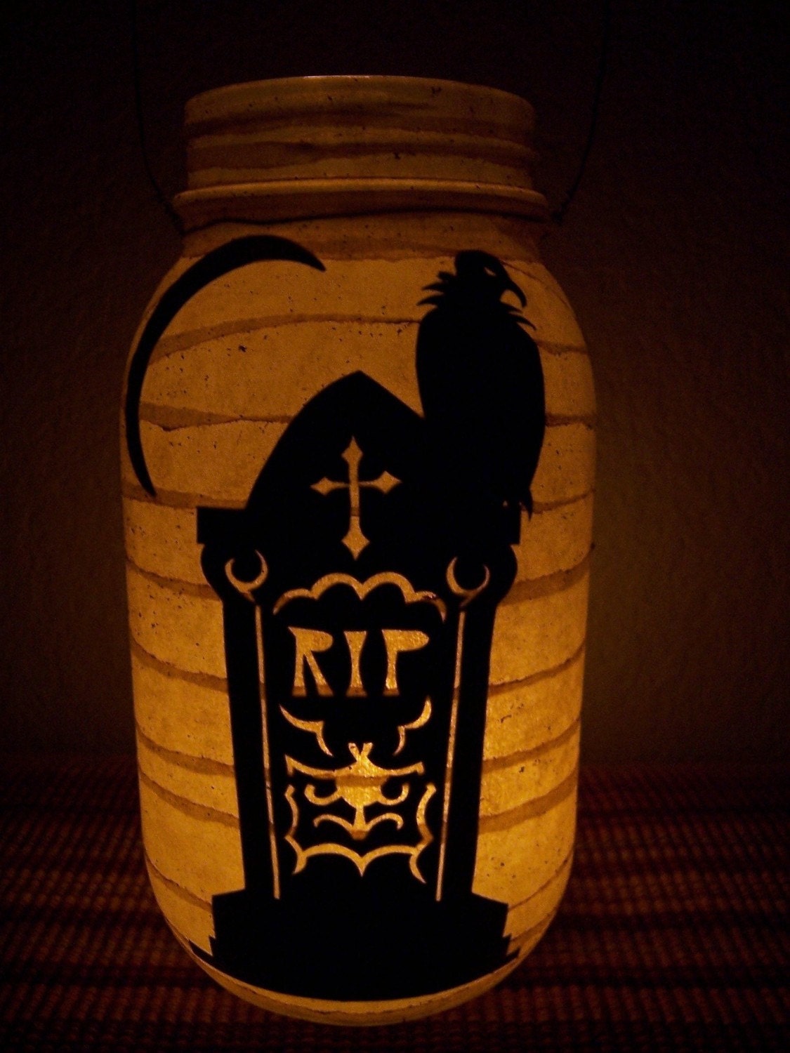 Grungy Primitive Halloween Tombstone Lantern Luminary Candle Holder
