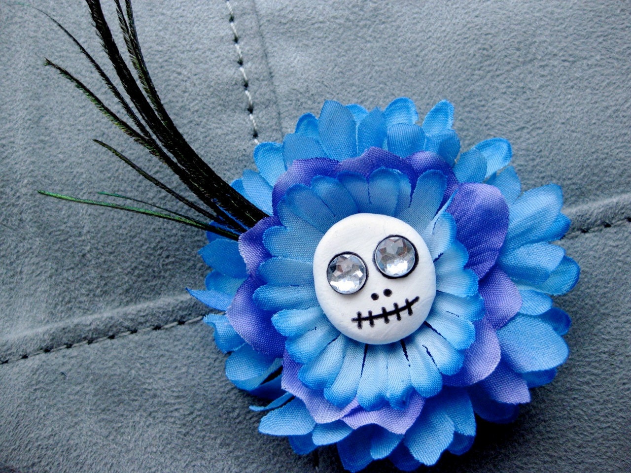 Small Blue Skull Flower Hair Clip and Pin