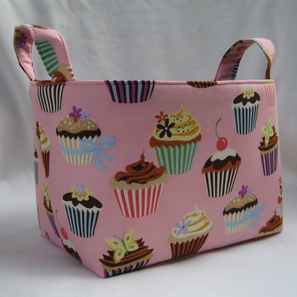 Fabric Organizer Bin Basket - Pink Cupcake