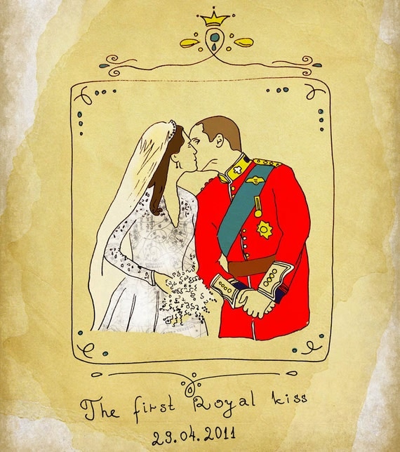 The first Royal kiss. Royal Wedding 29.04.2011.Limited edition 11"x14" Handmade print by Juri Romanov-OrangeOptimist