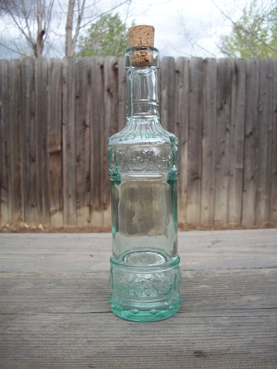 Decorative Green Glass Bottle with Cork Lid