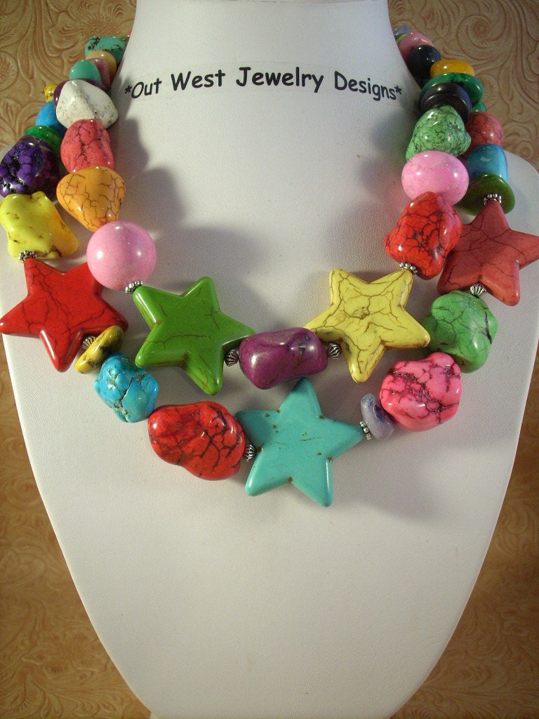 Chunky Turquoise Nuggets and Stars Rodeo Cowgirl Necklace