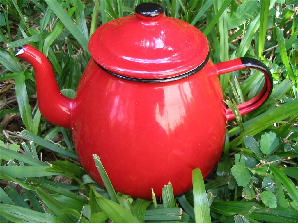 Vintage RED Enamel Teapot