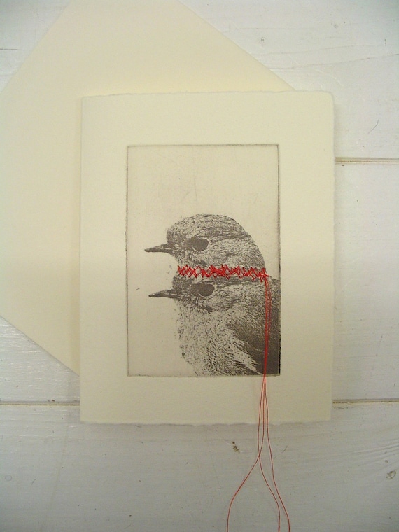 Small original 2headed bird etching