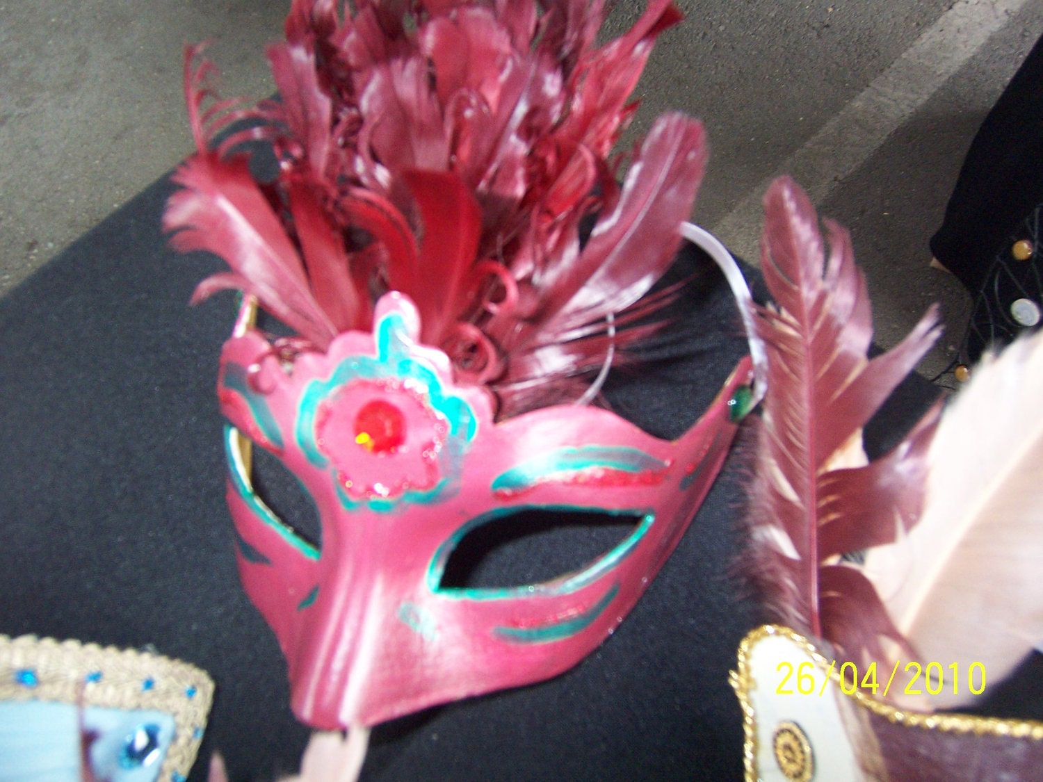 Burgundy Feather Masquerade Mask