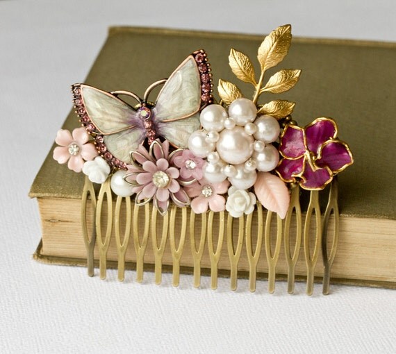 The Vintage Purple Butterfly Big Collage Hair Comb