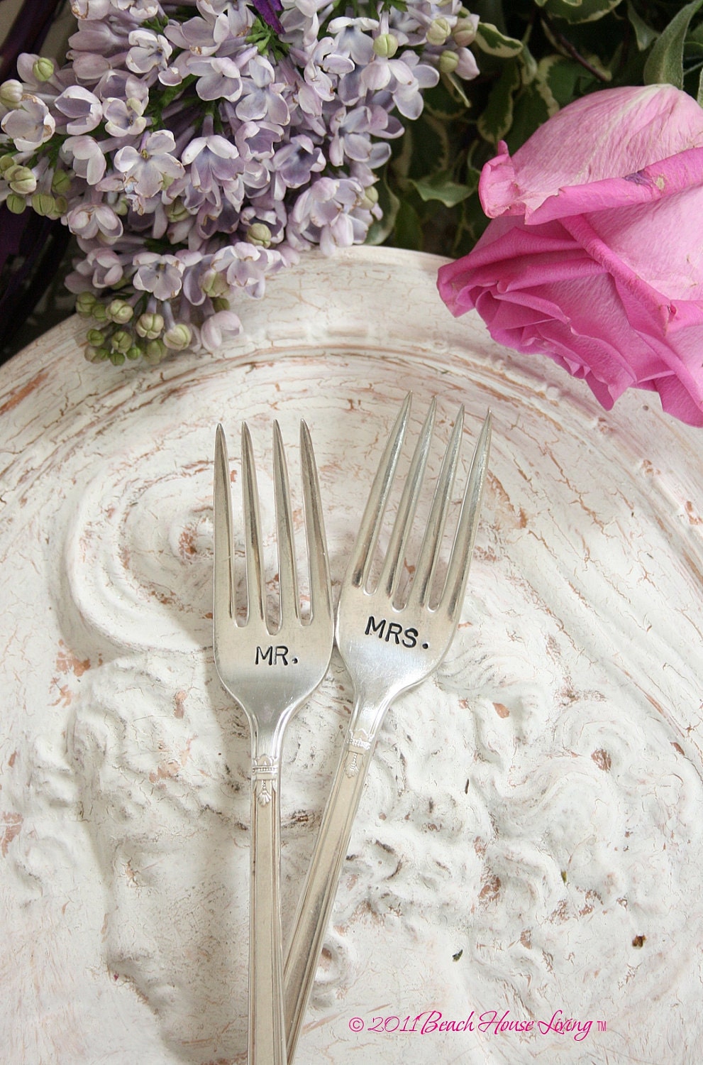 Vintage silverware Mr. and Mrs. forks  silver plated flatware   Mr and Mrs wedding cake forks First Love 1937