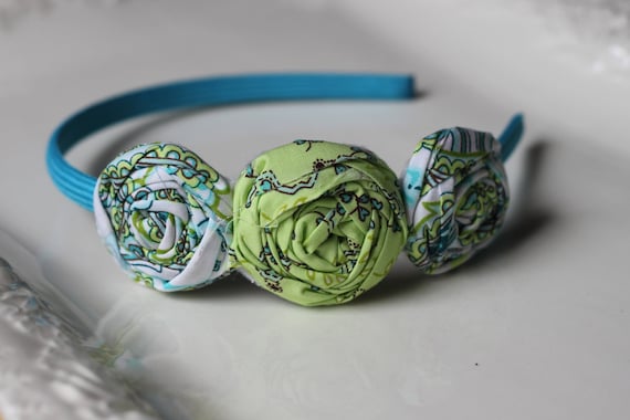 Aqua and Lime Triple Rosette Headband