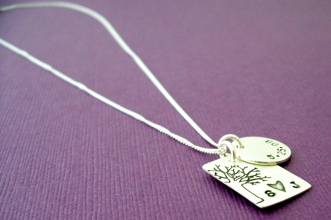 Under the Oak Tree Pendant - Custom Hand Stamped Sterling Silver by EWD