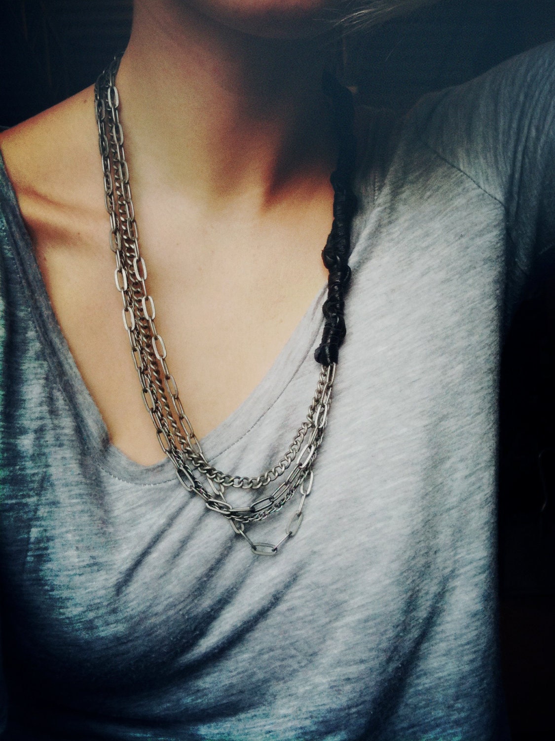 Braided Leather Mulit-Chain Necklace