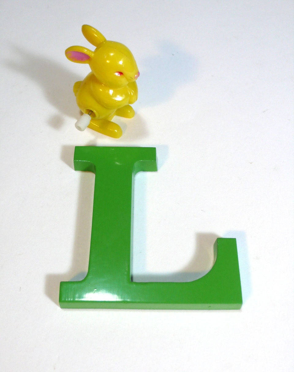 L is for....love, vintage 60's lime green metal capital letter L - initial monogram sign - so industrial