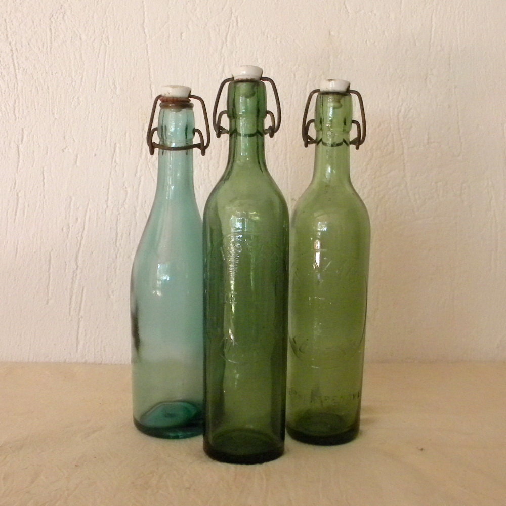 Vintage French lemonade and beer bottles