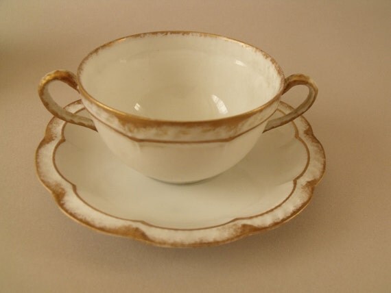 Limoges Double-Handed Cup and Saucer- Haviland & Co. France