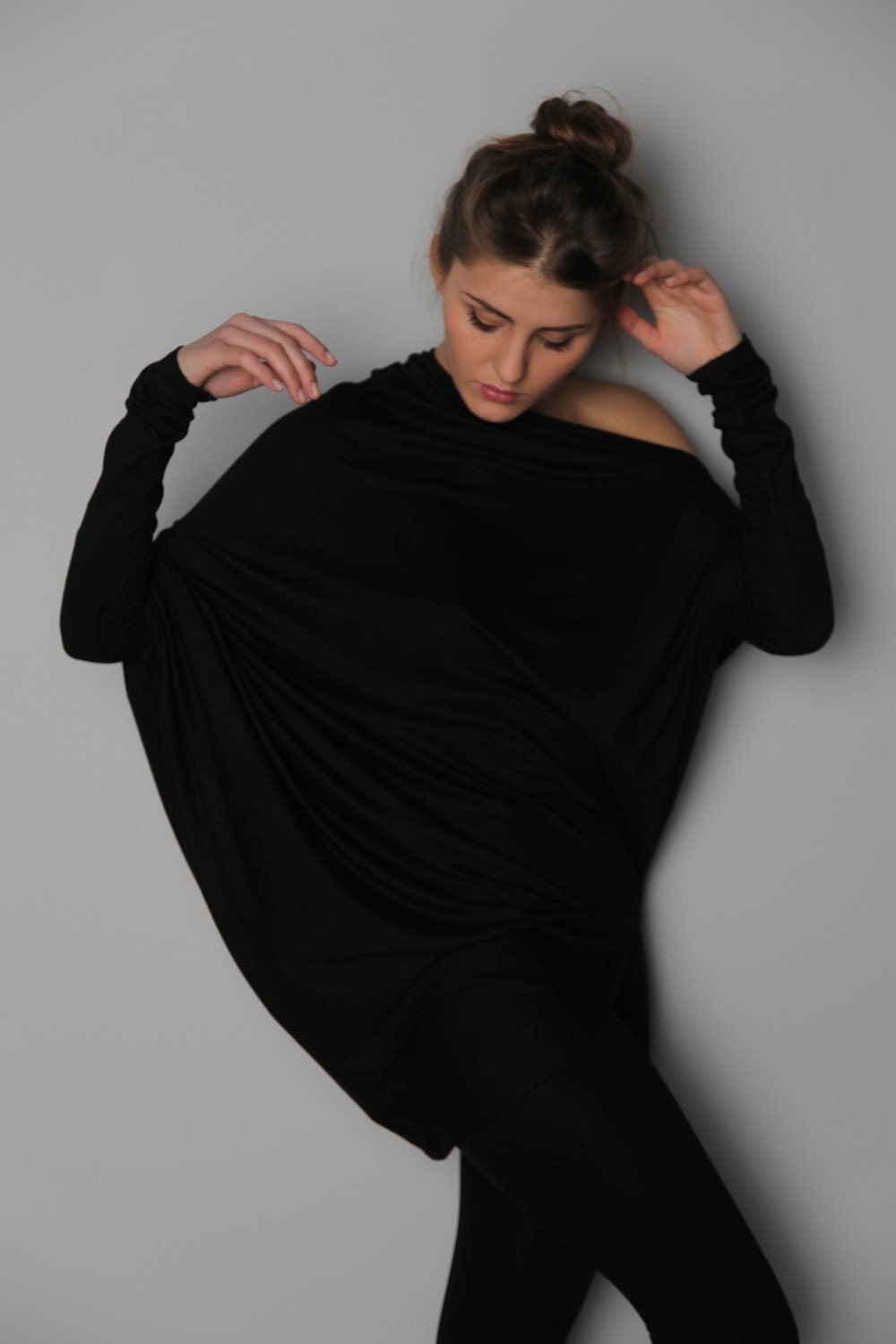 L size Black long-sleeved asymmetric Muse blouse ready to ship
