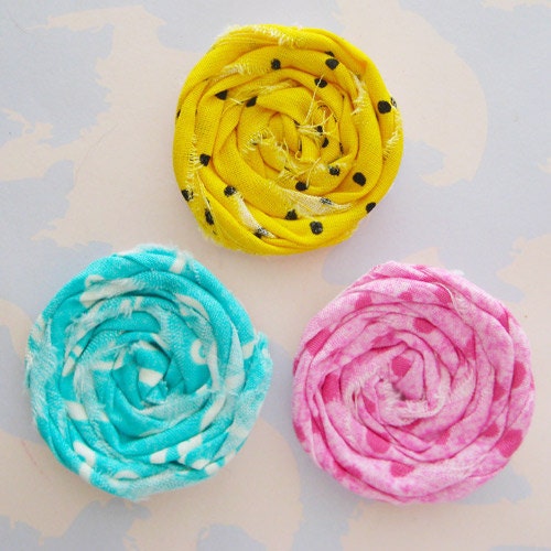 Rolled Fabric Flower Rosettes Set of Three