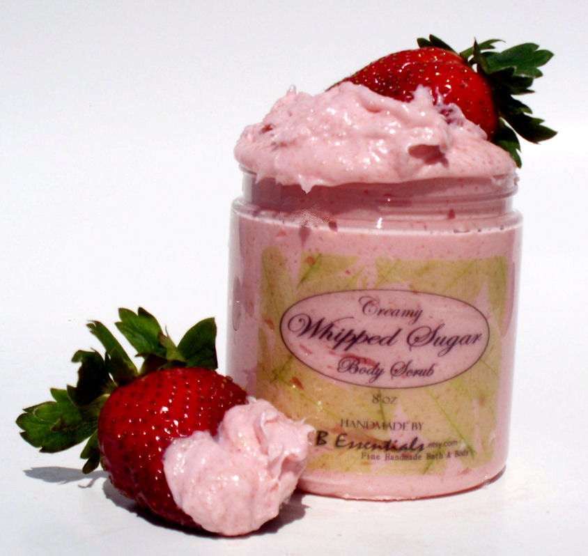 Strawberries n Cream Whipped Sugar Body Scrub 8 oz jar (Vegan Friendly and No Parabans)