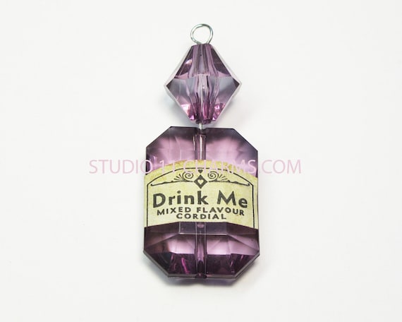 SALE- 2 pcs. Alice in Wonderland Drink Me Bottle Pendant Charm, Purple, DRINK ME