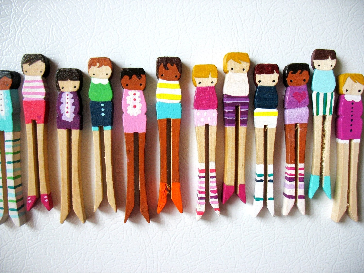 handmade wooden folk art magnets ... banana stripe girls