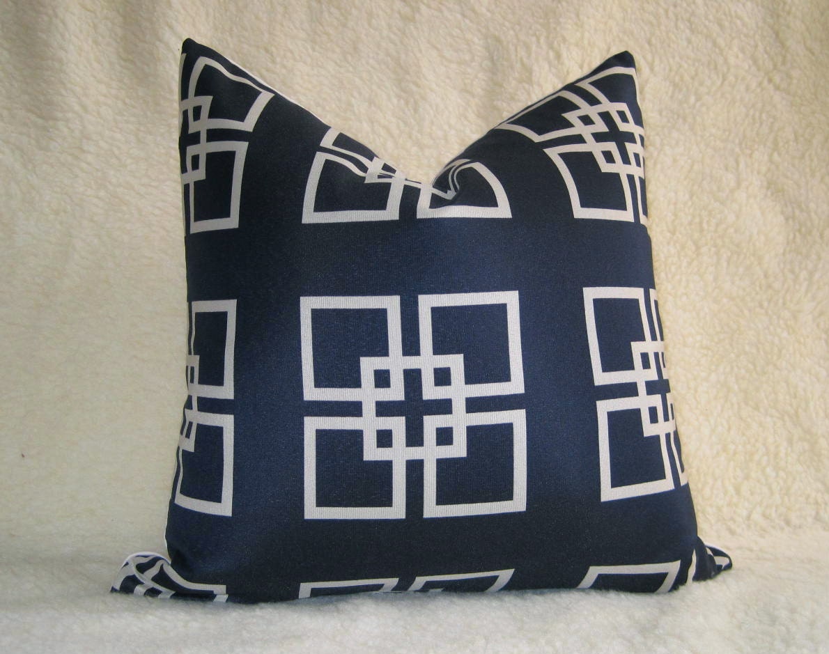 Pair of 2 / Overlapping Squares Designer Pillows / 18 inch / Navy Blue / zipper enclosure