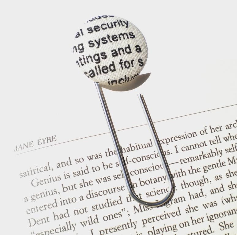 For Julie-Ann - Newspaper design - Button Paperclip Bookmark Teachers Gift Book Club Reading
