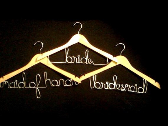 15% Off SALE - 11 Wire Colors - Personalized Wedding Hanger - SHIPS FAST - Cherry or Natural Wood