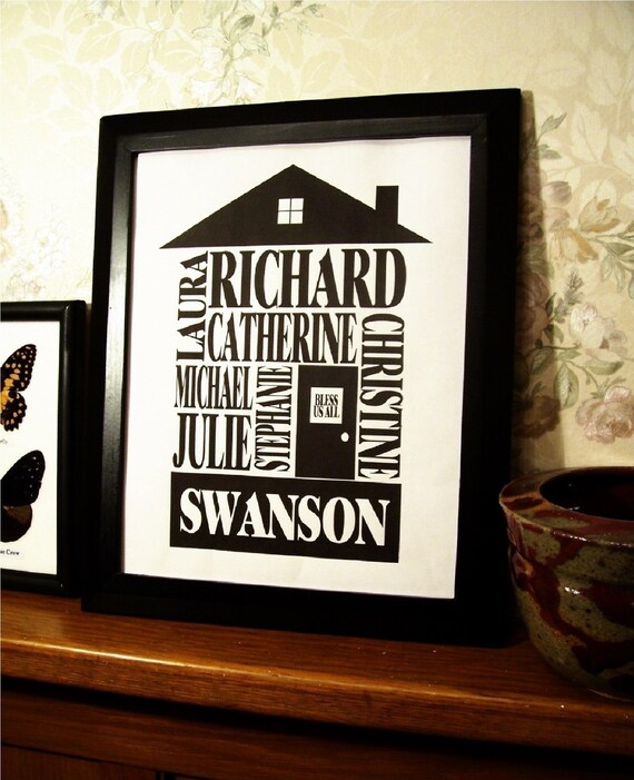 Classic Black - Personalized Family Name House Print - 8x10 - FREE SHIPPING (WORLDWIDE)