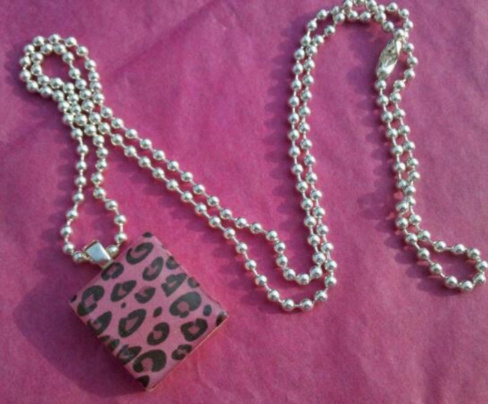 Pink Cheetah Scrabble Tile Necklace