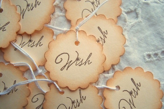WISH Scalloped Circle Tags Hand Aged Vintage Inspired